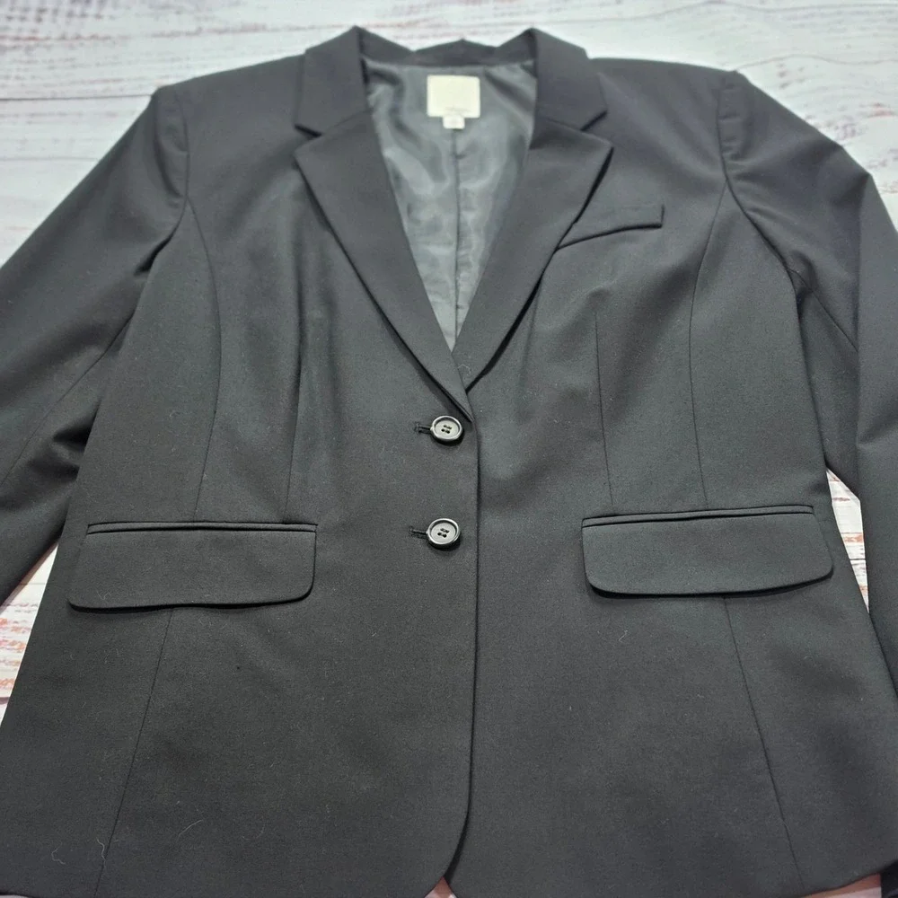 Halogen Blazer Women Size 14 Black Excellent One Button Tailored Suit Jacket
